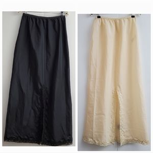 2 Vintage 70s Slip Skirt in Black and Cream